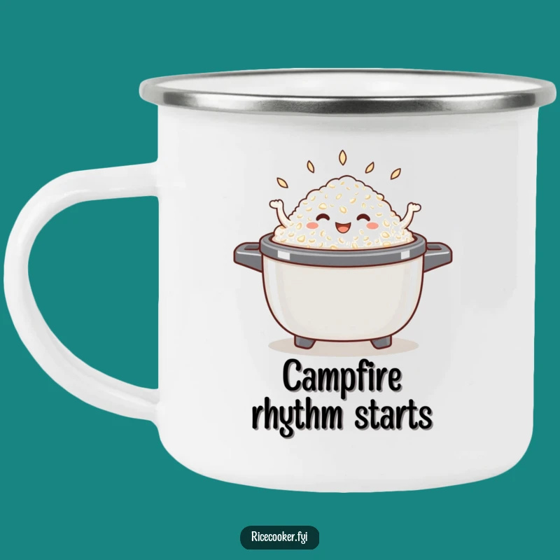 Funny Dancing Rice Camping Mug - Happy Cooker Vibes for Outdoor Adventures