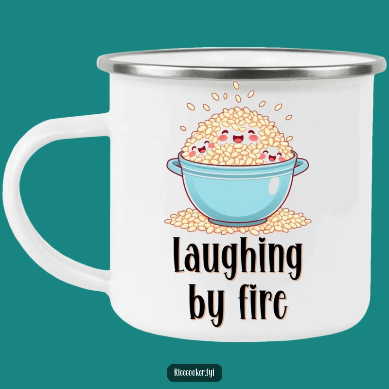 Funny Overflowing Rice Camping Mug - Joyful Grains for Outdoor Adventures