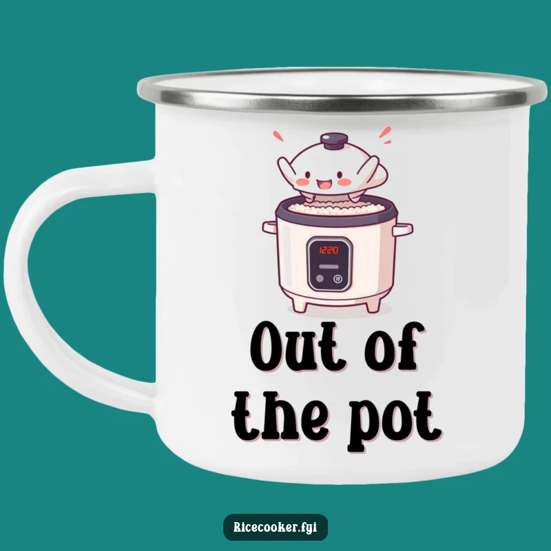 Funny Rice Cooker Lid Camping Mug - Enamel Anime Kitchen Cup, Gift