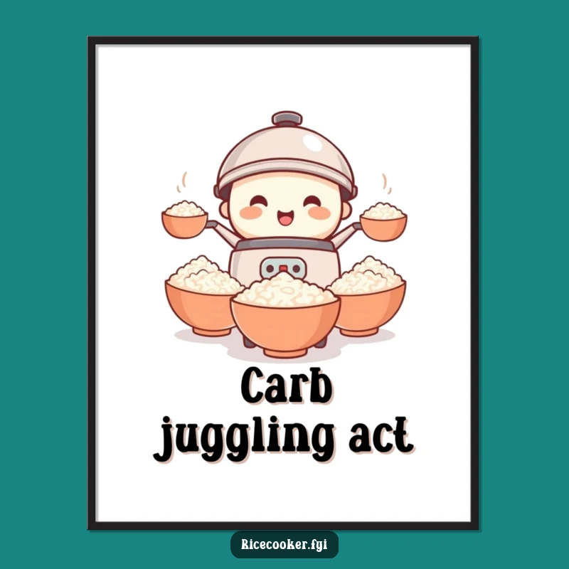 Funny Rice Cooker Juggling Digital Art Print - Hilarious Kitchen Decor for Foodies
