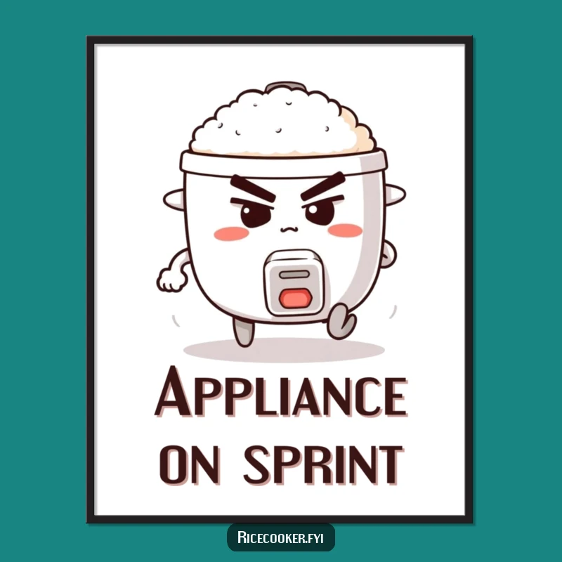 Funny Running Rice Cooker Digital Art - Determined Appliance Wall Decor, Gift