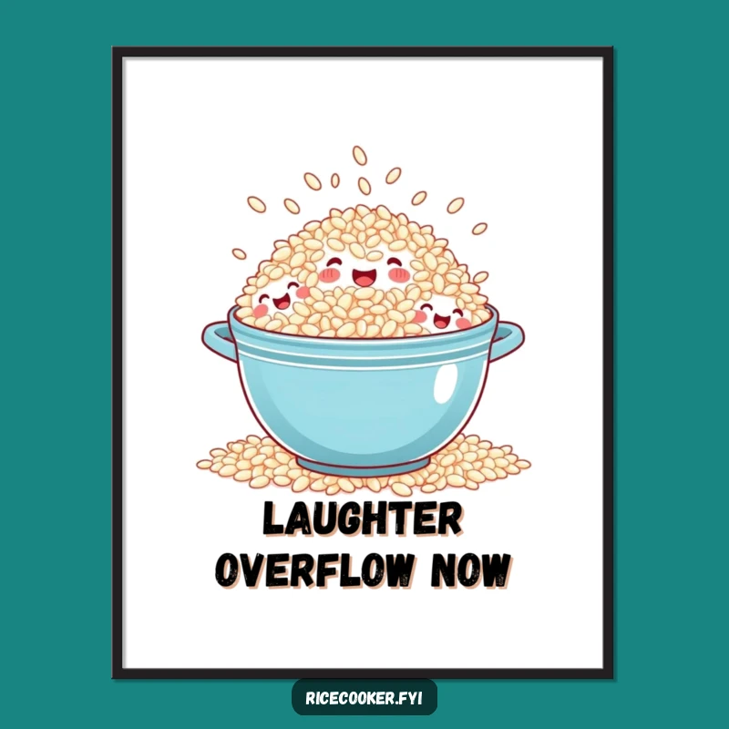 Funny Overflowing Rice Digital Art Print - Cheerful Grains Decor for Happy Spaces