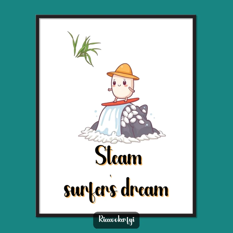 Funny Surfing Rice Grain Poster - Anime Steam Art Print, Gift