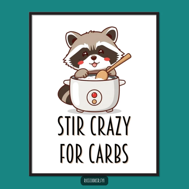 Funny Free Printable Wall Art: Raccoon Rice Cooker Capers, Hilarious Downloadable Decor Gift