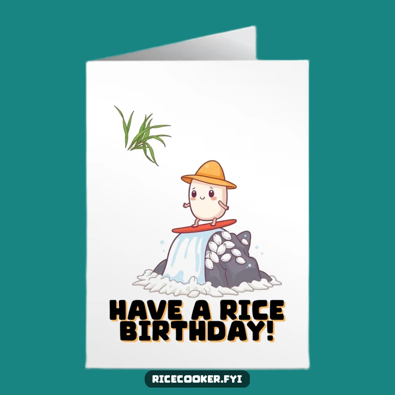 Free Printable Birthday Card: Surfing Rice Grain, Funny Downloadable Gift Adventure
