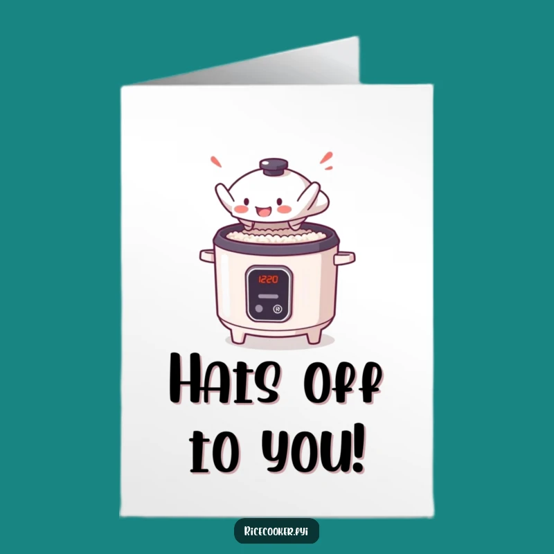 Free Printable Congrats Card: Leaping Rice Cooker Lid, Funny Downloadable Celebration Gift